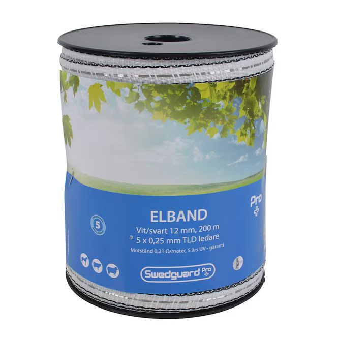 Huvudbild Elband Pro+ 12 mm vit/svart 200 m 5x0,25
